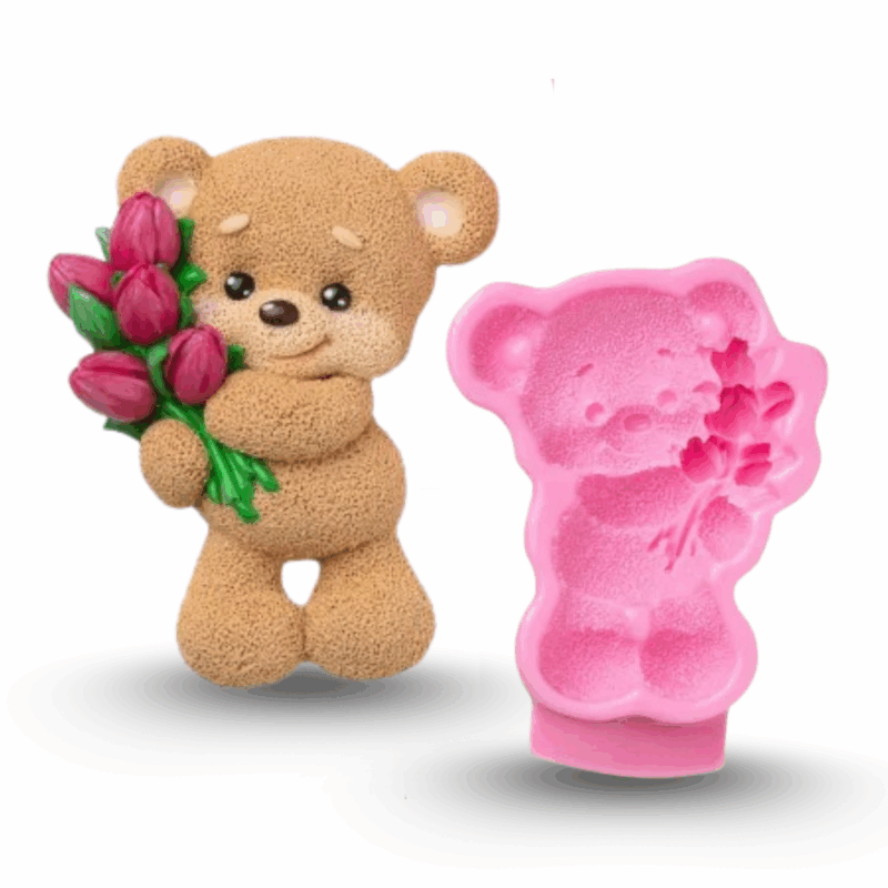 Silikonform „Teddybär mit Tulpen 2D“